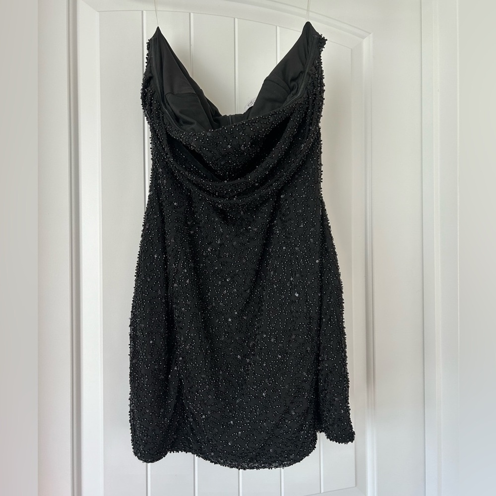 Oh Polly Black Embellished Strapless Cowl Neck Mini Dress